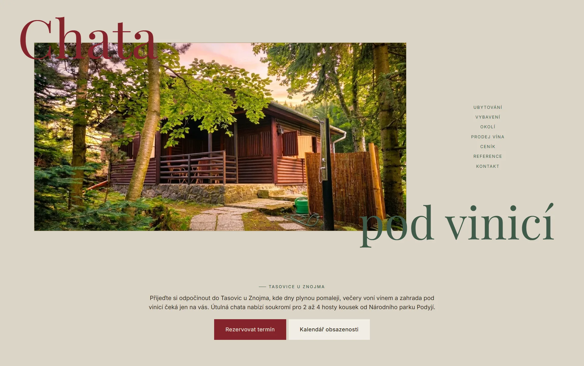 Hero sekce webu Chata pod vinicí